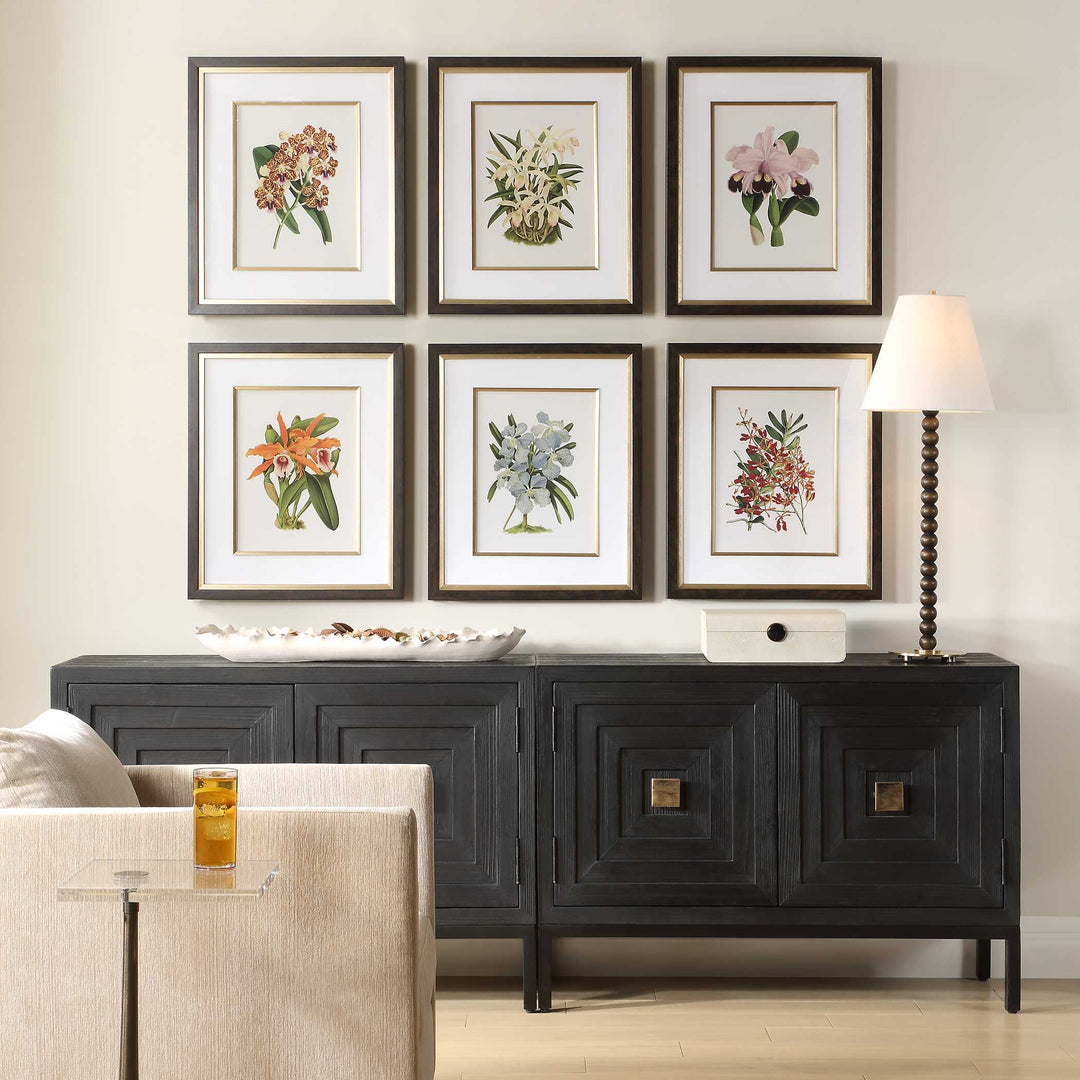 American Home Furniture Uttermost Orchid Botanical Framed Prints Set of 6