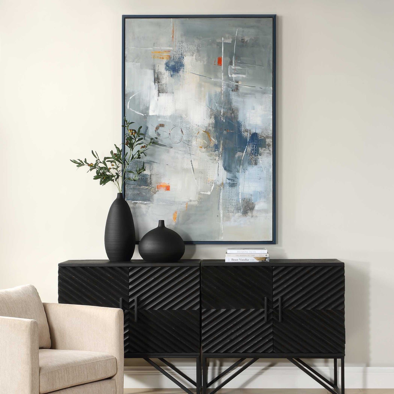 American Home Furniture Uttermost Blueprint Hand Painted Modern Art