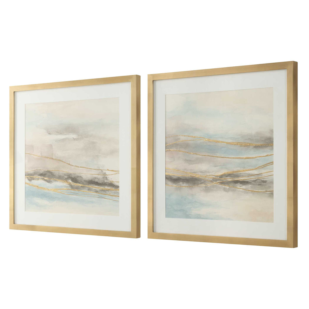 So Golden Abstract Landscape Prints Set of 2