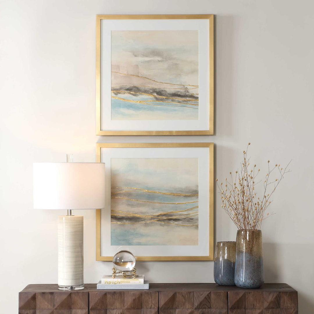 So Golden Abstract Landscape Prints Set of 2
