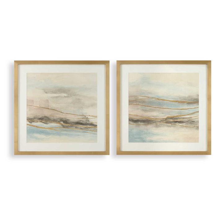So Golden Abstract Landscape Prints Set of 2