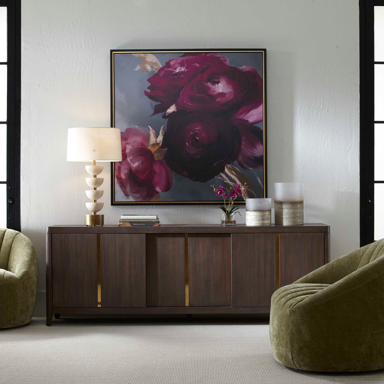 American Home Furniture Uttermost Plum Ranculus Framed Floral Art
