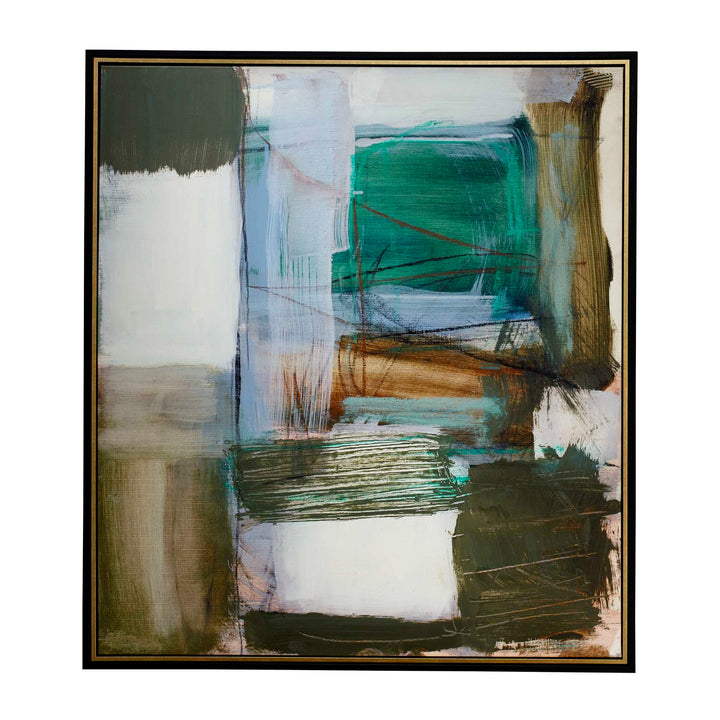 Green Fields Framed Abstract Canvas