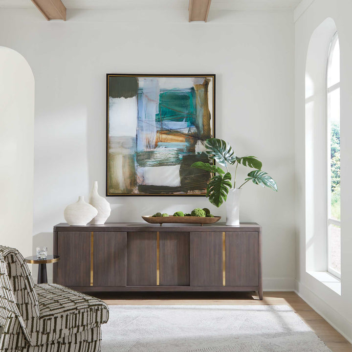 Green Fields Framed Abstract Canvas