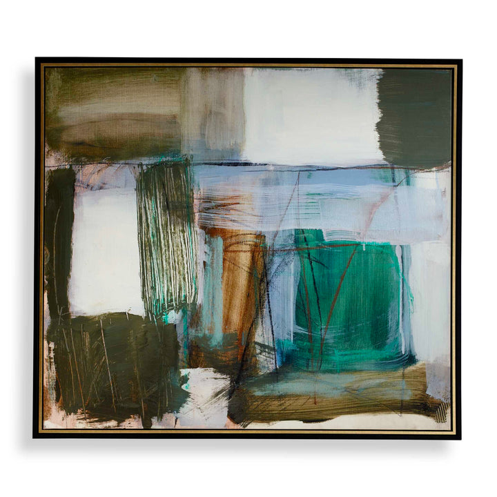 Green Fields Framed Abstract Canvas