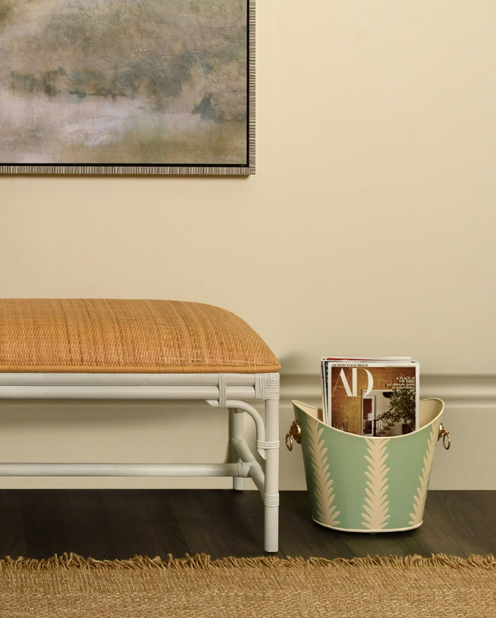 Bench With Natural Rattan Cushion Top And Rattan Base In Painted White - ASHA WH