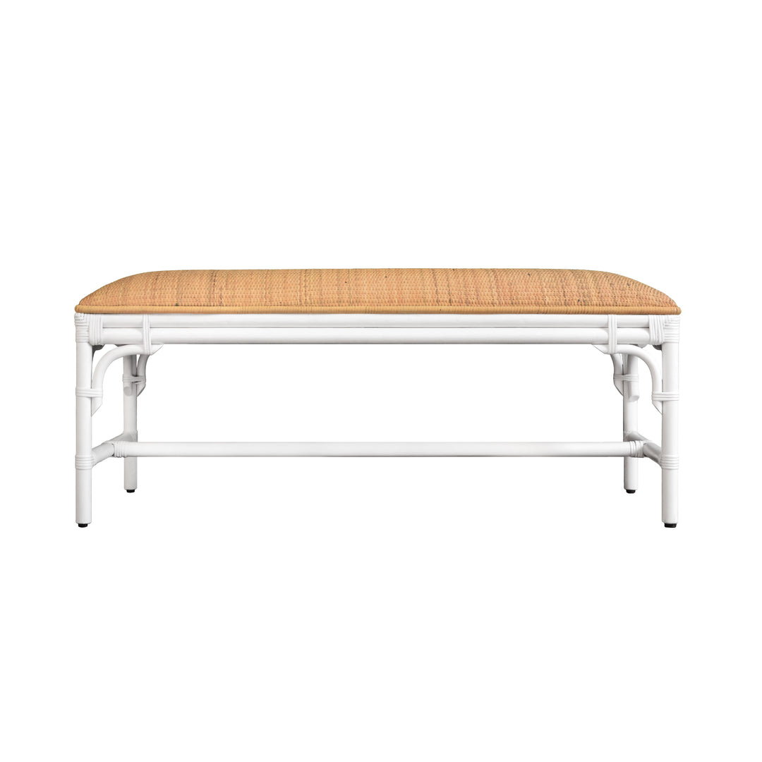 Bench With Natural Rattan Cushion Top And Rattan Base In Painted White - ASHA WH