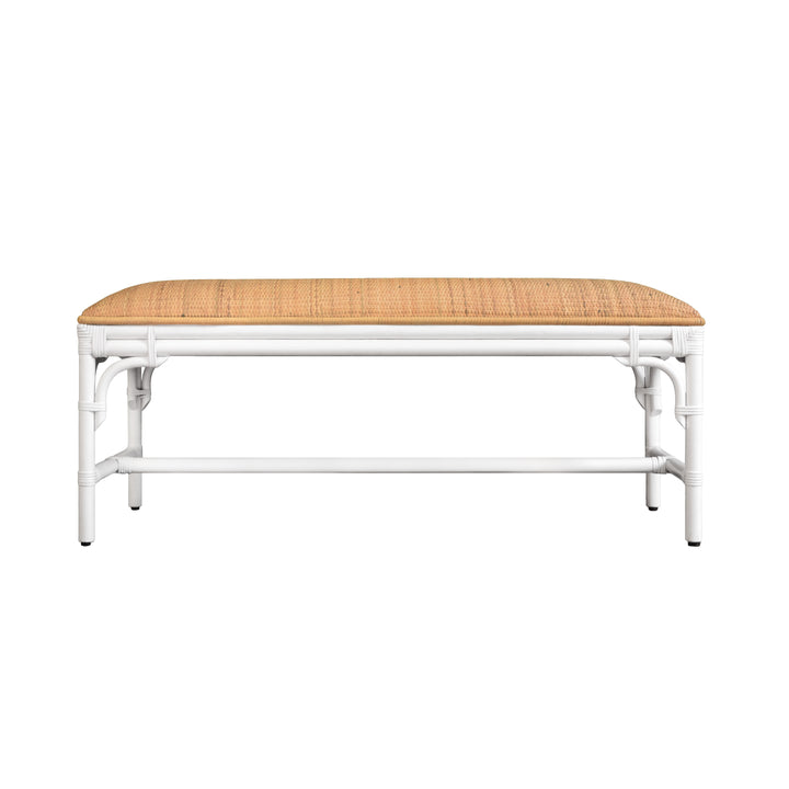 Bench With Natural Rattan Cushion Top And Rattan Base In Painted White - ASHA WH