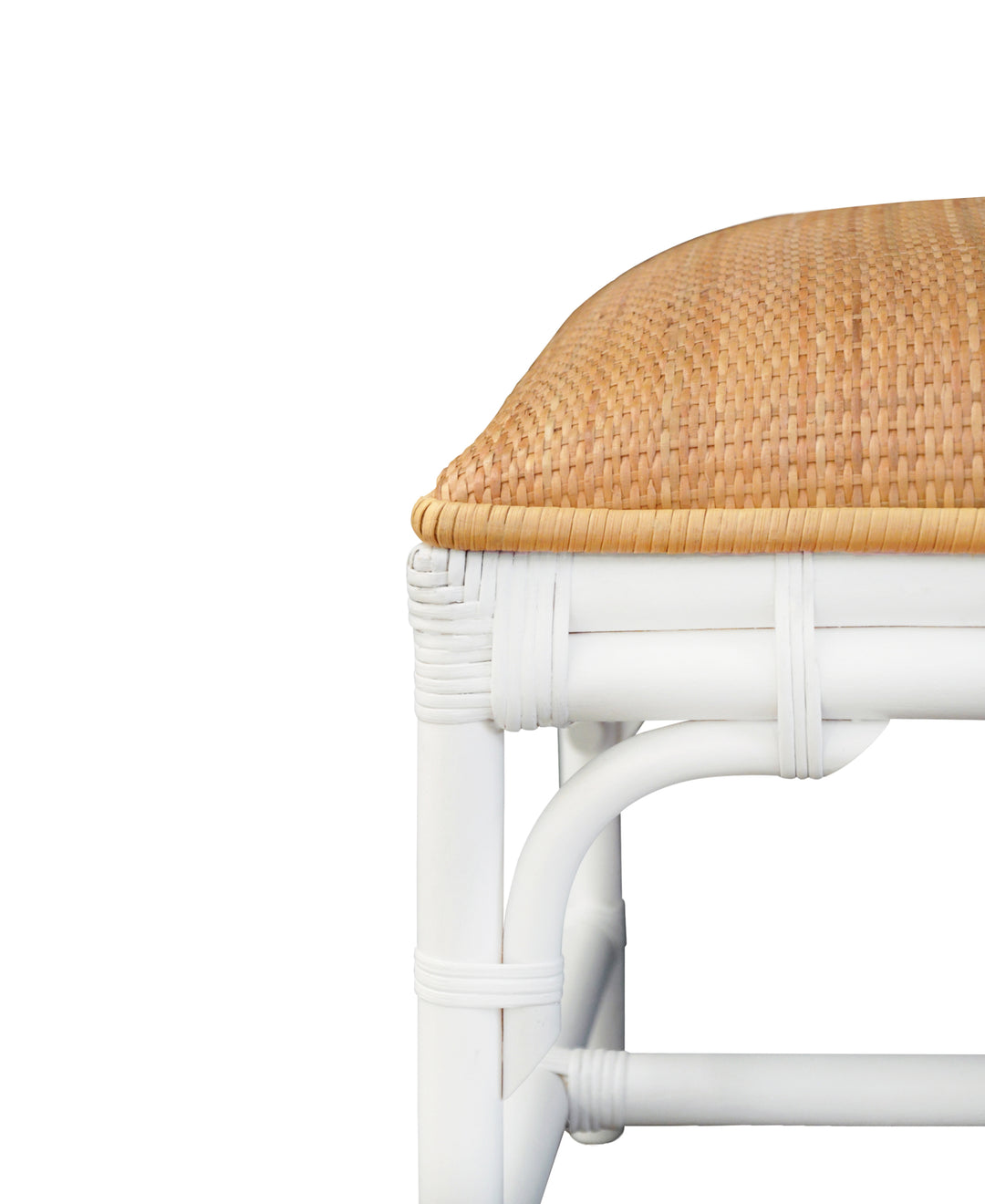 Bench With Natural Rattan Cushion Top And Rattan Base In Painted White - ASHA WH