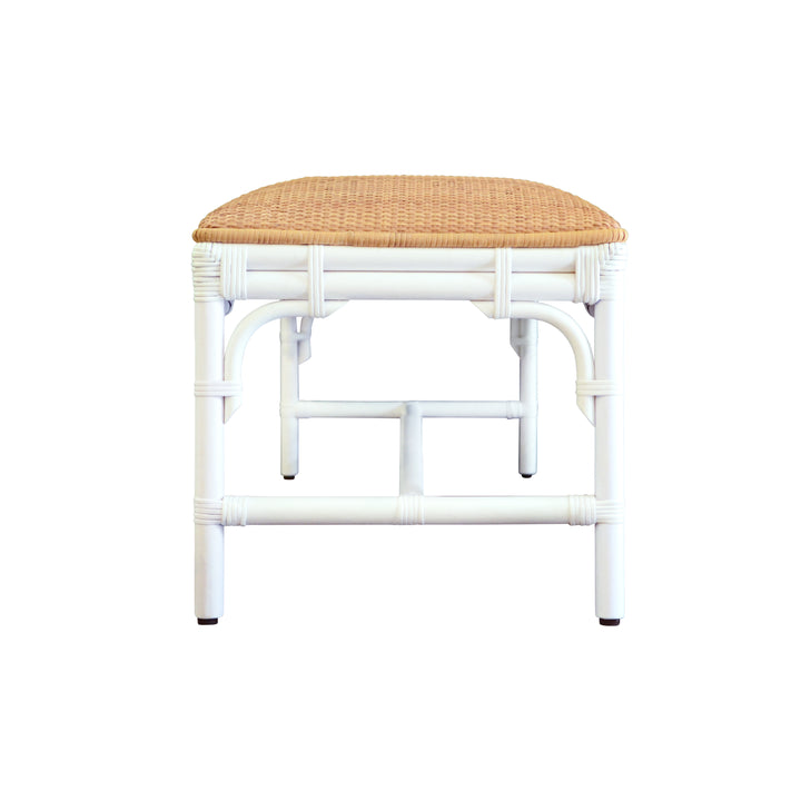 Bench With Natural Rattan Cushion Top And Rattan Base In Painted White - ASHA WH