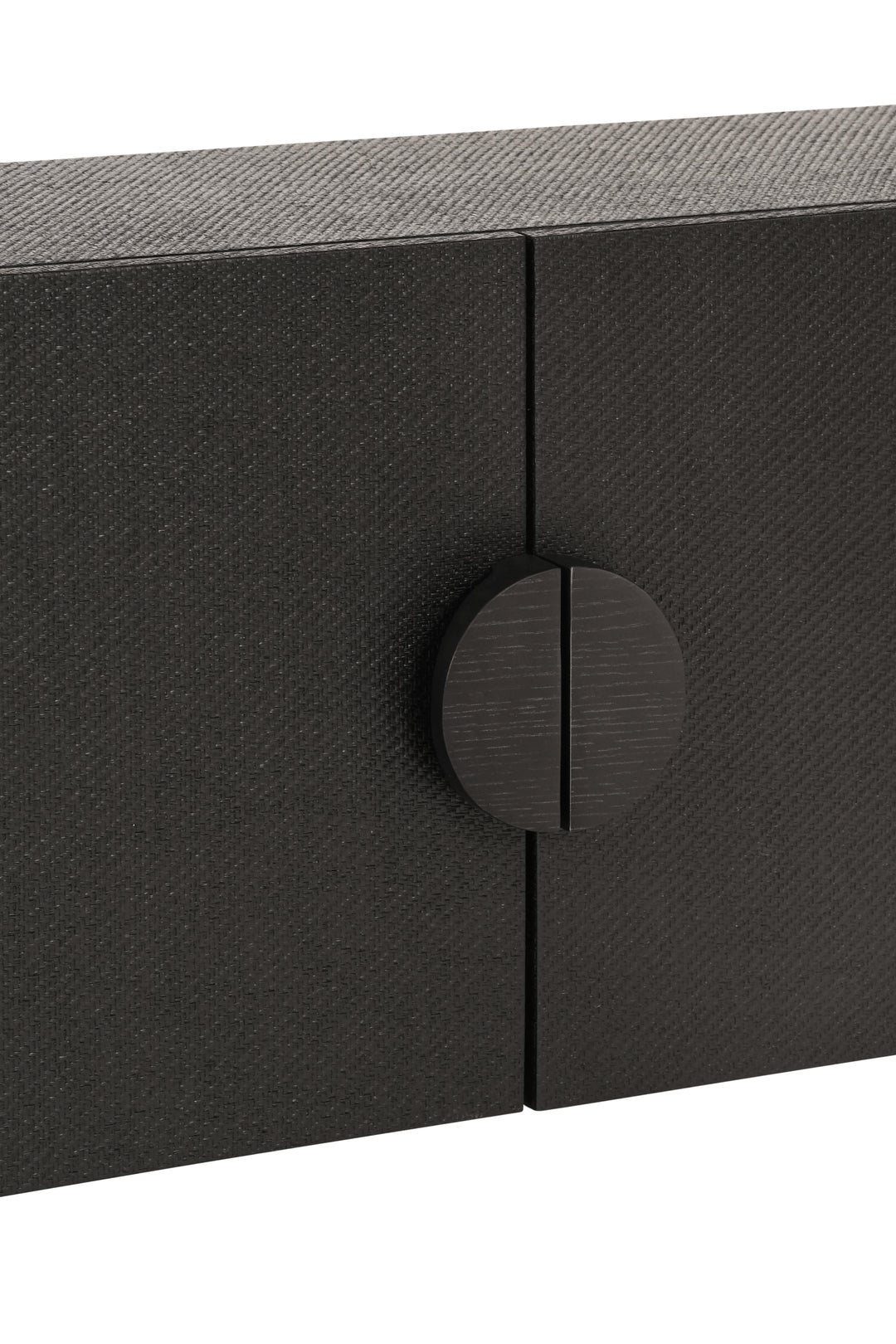 Two Door Console With Open Shelf In Black Painted Grasscloth With Black Oak Handles - ASPEN BLK