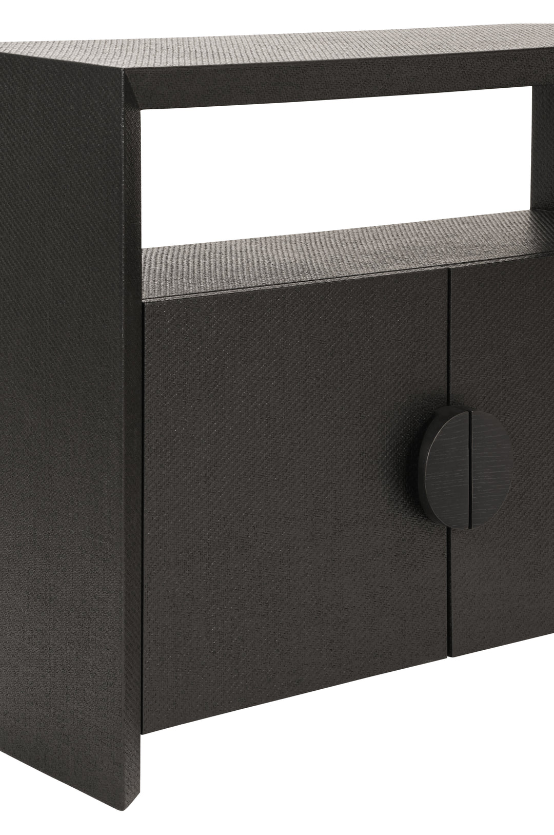 Two Door Console With Open Shelf In Black Painted Grasscloth With Black Oak Handles - ASPEN BLK
