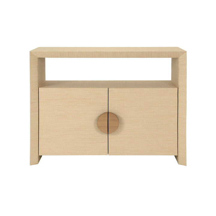 Two Door Console With Open Shelf In Natural Grasscloth With Cerused Oak Handles - ASPEN NAT