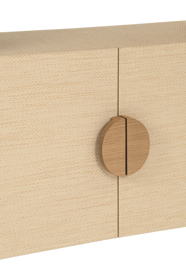 Two Door Console With Open Shelf In Natural Grasscloth With Cerused Oak Handles - ASPEN NAT