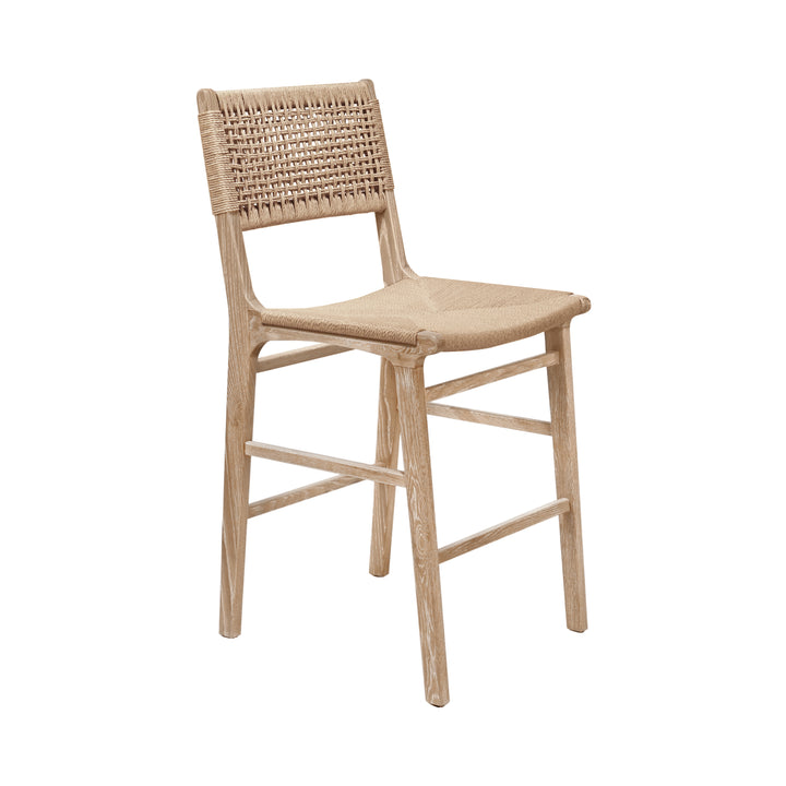 Woven Back Counter Stool With Rush Seat In Cerused Oak - ASTRID CO