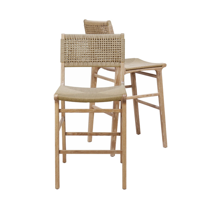 Woven Back Counter Stool With Rush Seat In Cerused Oak - ASTRID CO