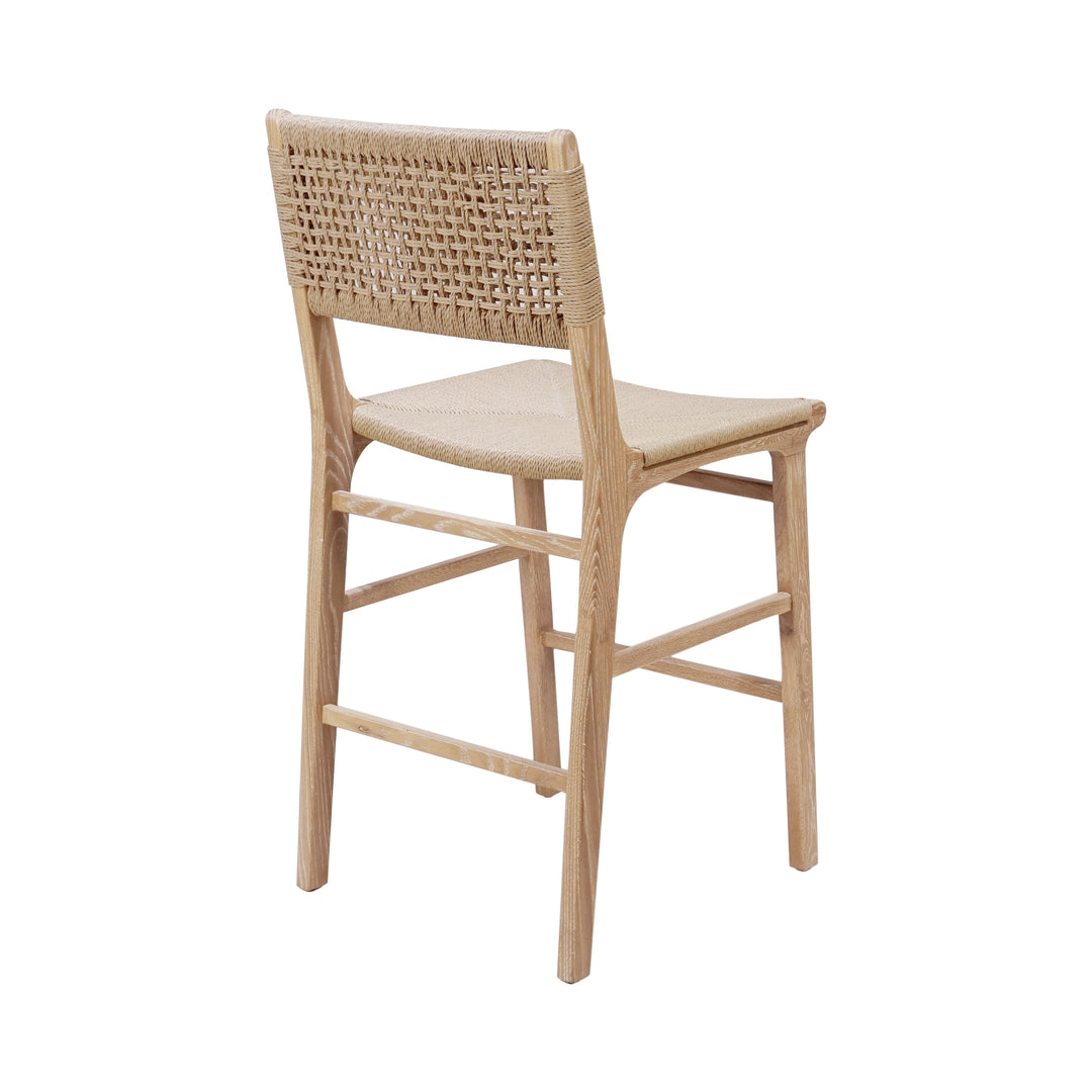 Woven Back Counter Stool With Rush Seat In Cerused Oak - ASTRID CO