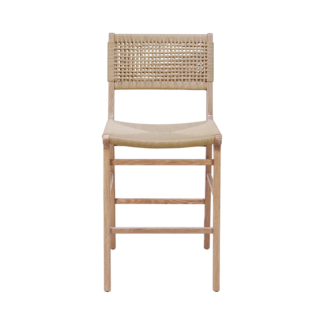 Woven Back Counter Stool With Rush Seat In Cerused Oak - ASTRID CO