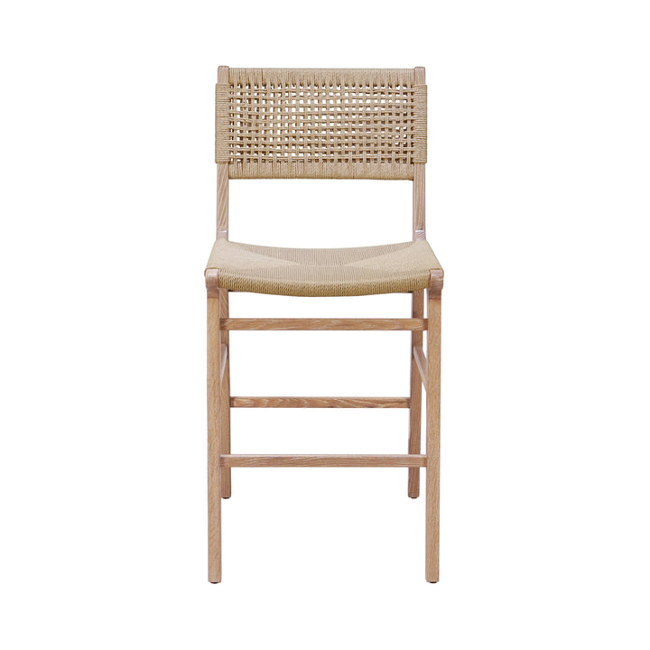 Woven Back Counter Stool With Rush Seat In Cerused Oak - ASTRID CO