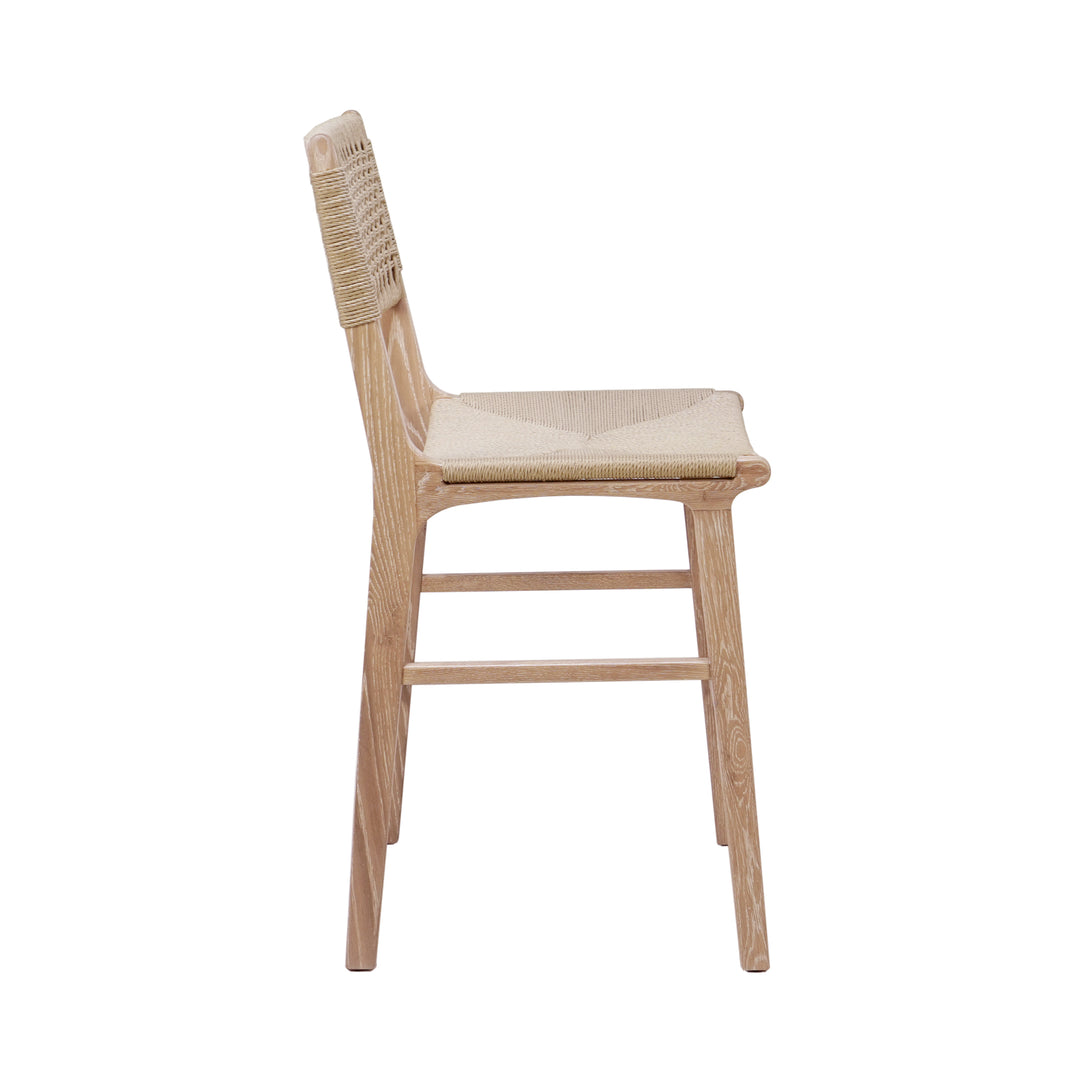 Woven Back Counter Stool With Rush Seat In Cerused Oak - ASTRID CO