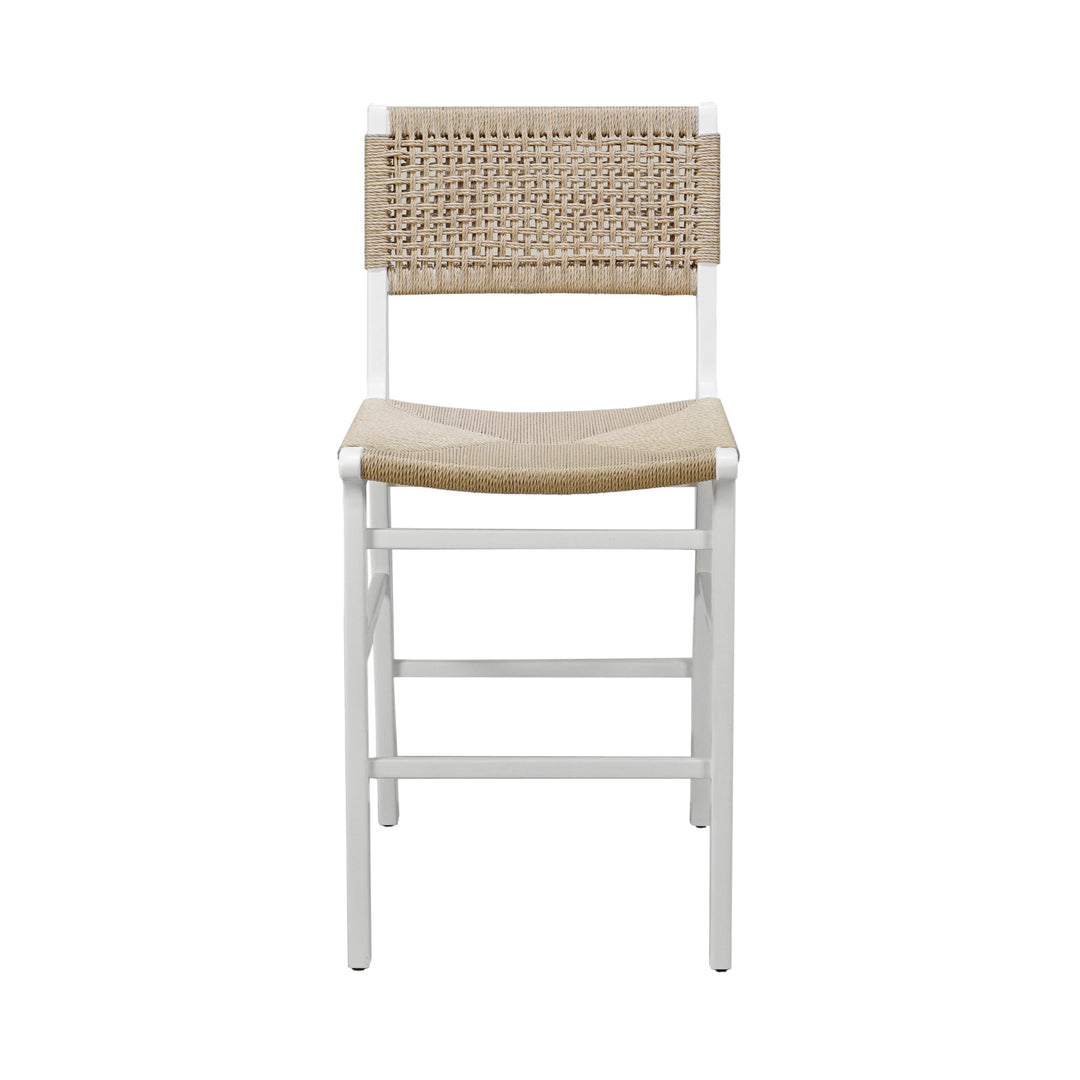 Woven Back Counter Stool With Rush Seat In Matte White Lacquer - ASTRID WH