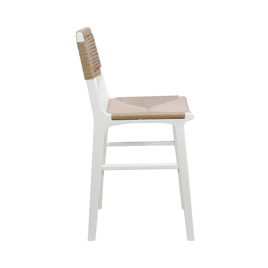 Woven Back Counter Stool With Rush Seat In Matte White Lacquer - ASTRID WH