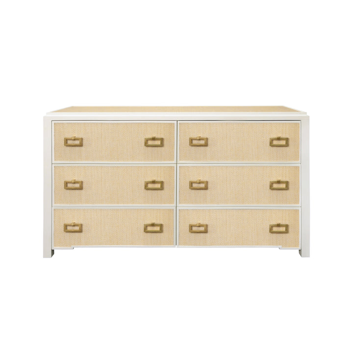 Six Drawer Chest With Matte White Lacquer Frame And Natural Grasscloth Drawer Fronts - ATTICUS NAT