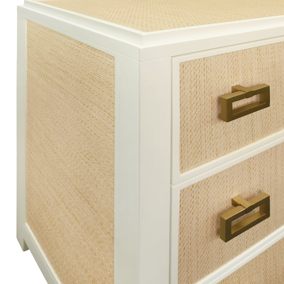 Six Drawer Chest With Matte White Lacquer Frame And Natural Grasscloth Drawer Fronts - ATTICUS NAT