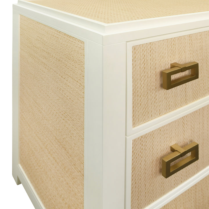 Six Drawer Chest With Matte White Lacquer Frame And Natural Grasscloth Drawer Fronts - ATTICUS NAT