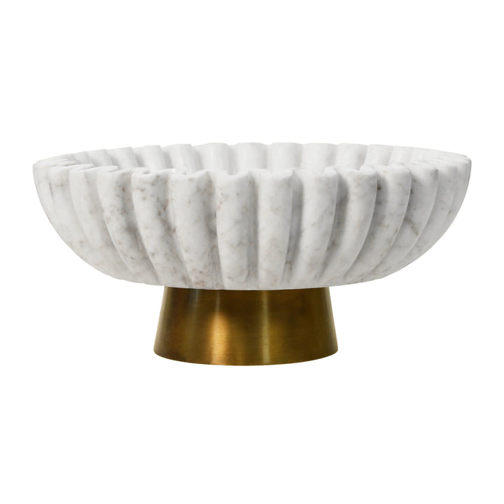Round Fluted White Marble Bowl With Brass Base - AUGIE