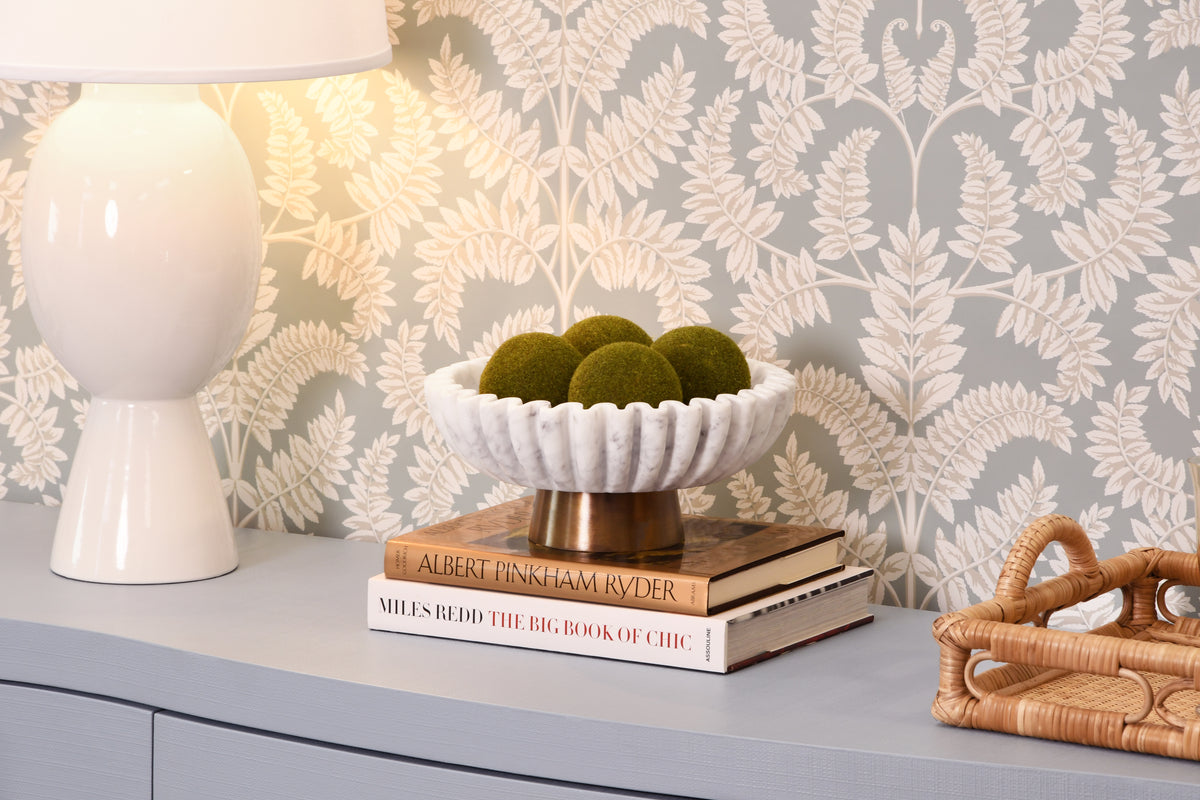 Round Fluted White Marble Bowl With Brass Base - AUGIE