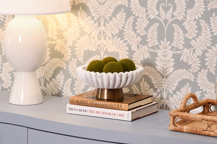 Round Fluted White Marble Bowl With Brass Base - AUGIE