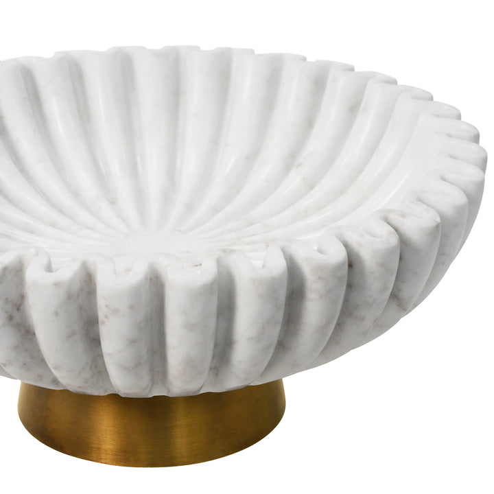 Round Fluted White Marble Bowl With Brass Base - AUGIE