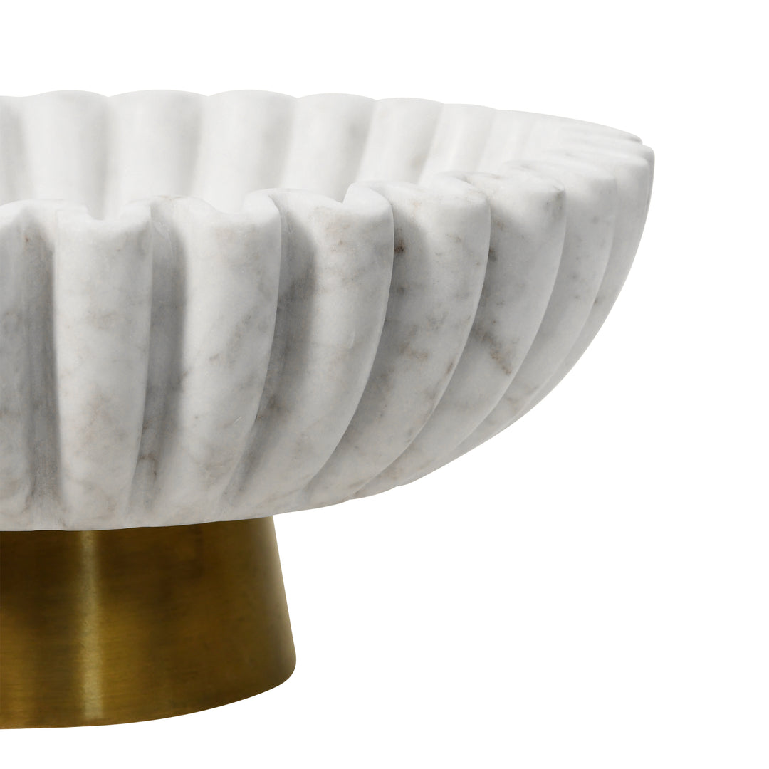 Round Fluted White Marble Bowl With Brass Base - AUGIE