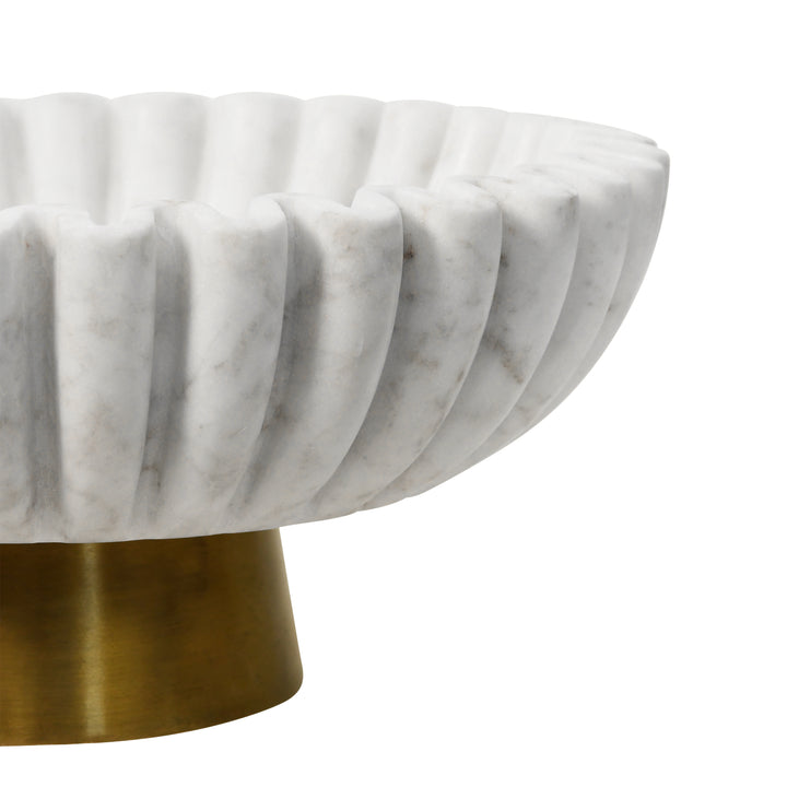 Round Fluted White Marble Bowl With Brass Base - AUGIE