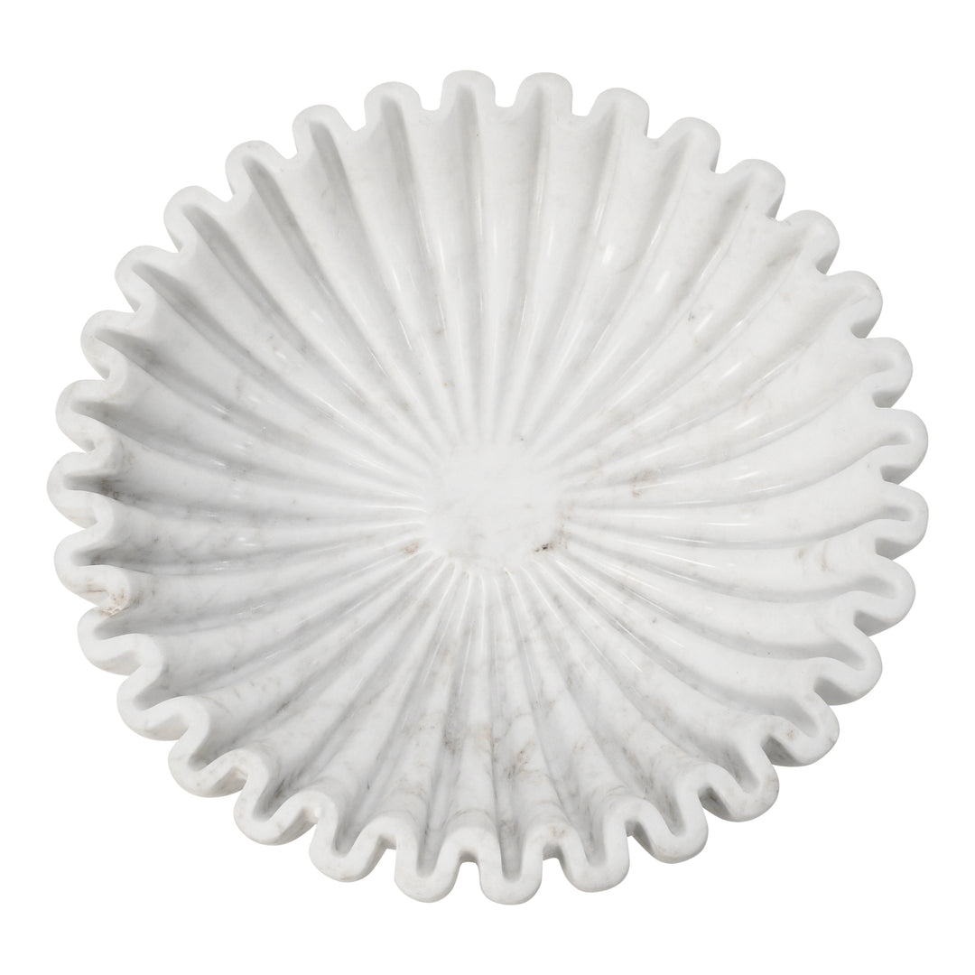 Round Fluted White Marble Bowl With Brass Base - AUGIE