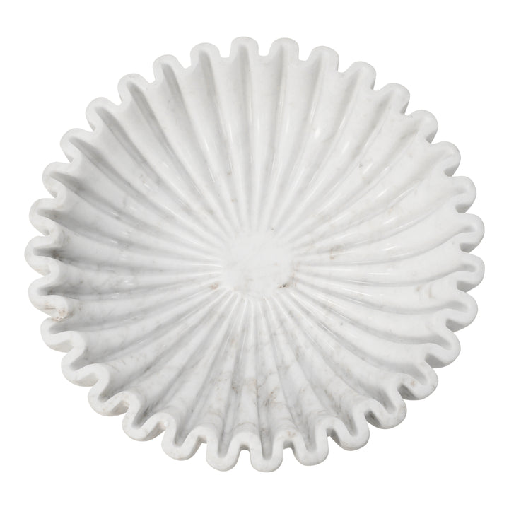 Round Fluted White Marble Bowl With Brass Base - AUGIE