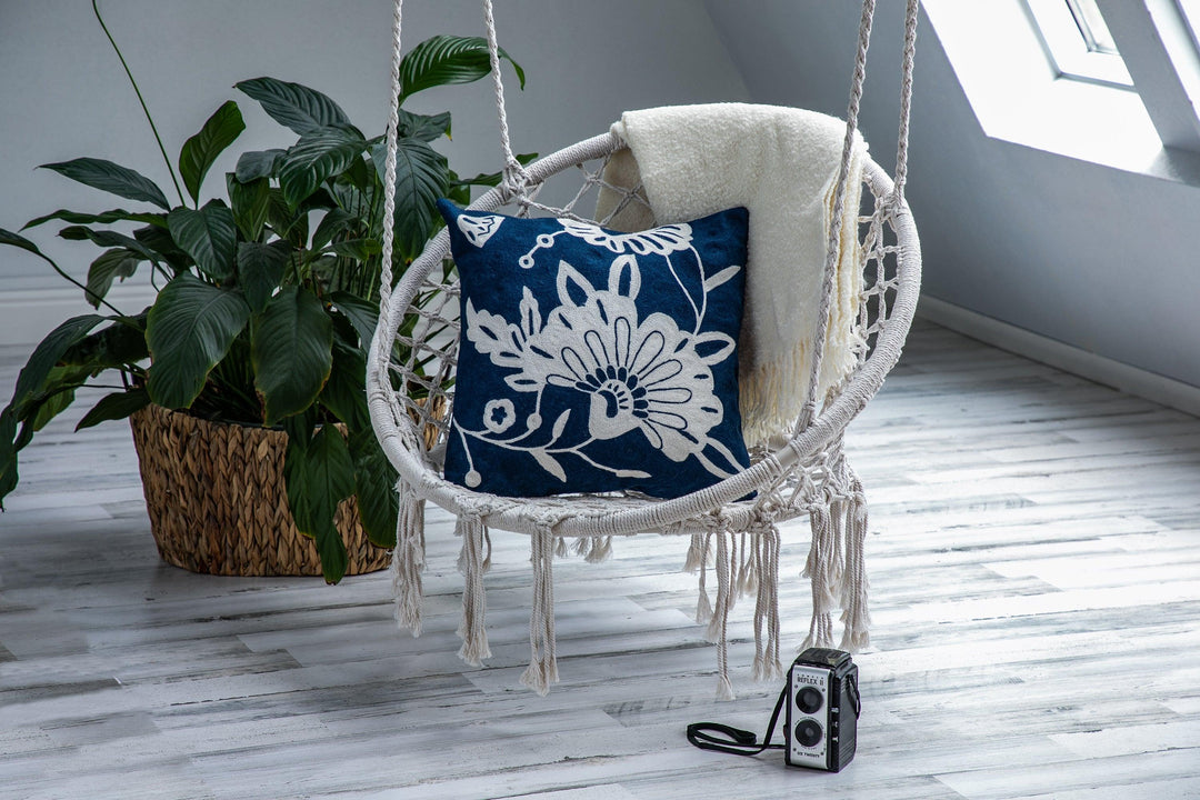 Floral Crewel Cotton Square Cushion - AmericanHomeFurniture