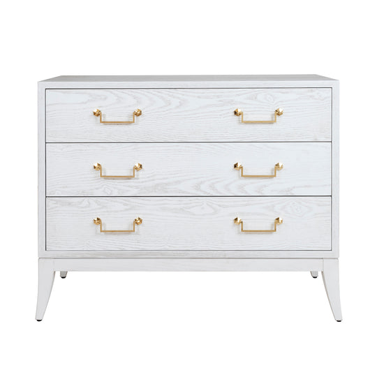 Sabre Leg 3 Drawer Chest With Brass Swing Handle In White Washed Oak - AVIS WWO