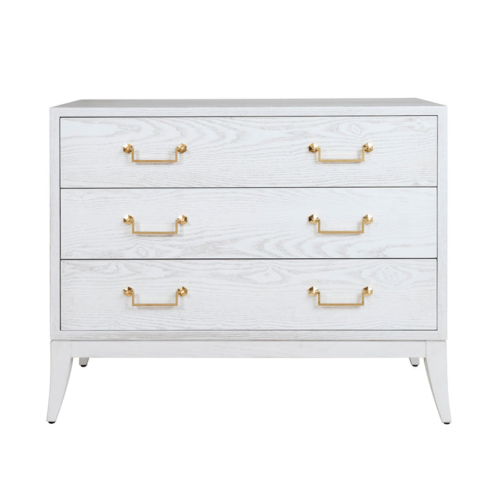 Sabre Leg 3 Drawer Chest With Brass Swing Handle In White Washed Oak - AVIS WWO