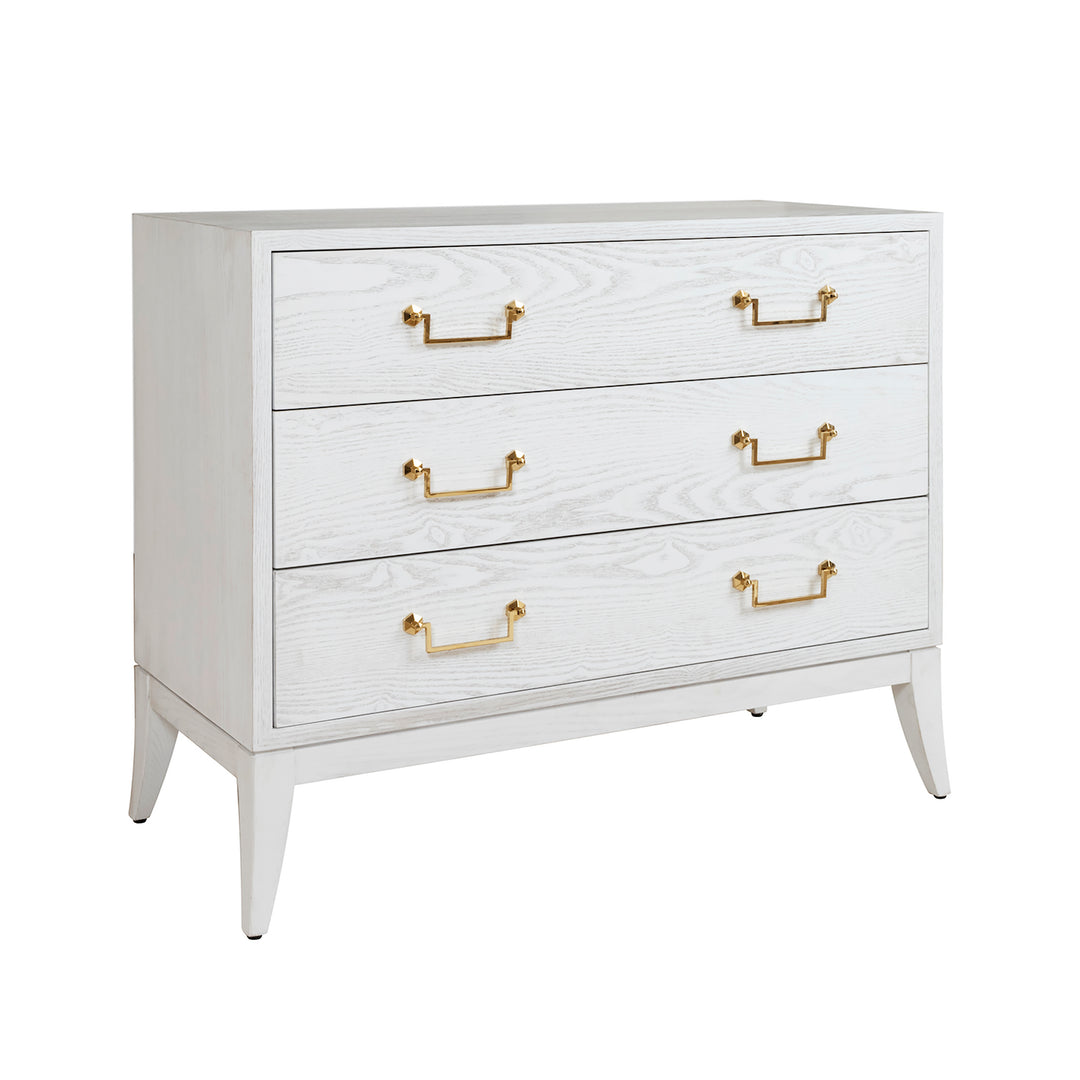 Sabre Leg 3 Drawer Chest With Brass Swing Handle In White Washed Oak - AVIS WWO