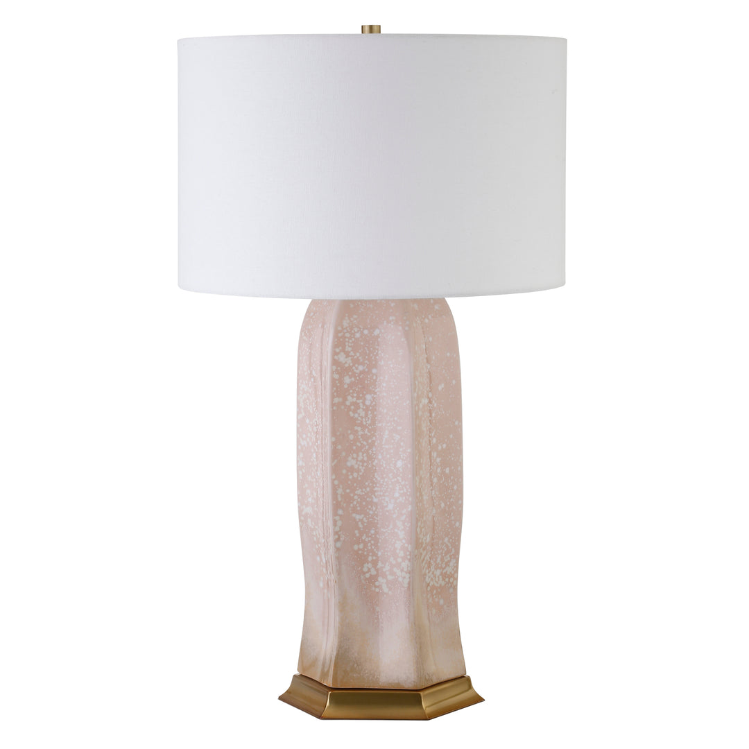 Ceramic Table Lamp With Satin Brass Base In Blush Reactive Glaze - BARRON BLUSH