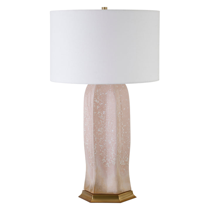 Ceramic Table Lamp With Satin Brass Base In Blush Reactive Glaze - BARRON BLUSH