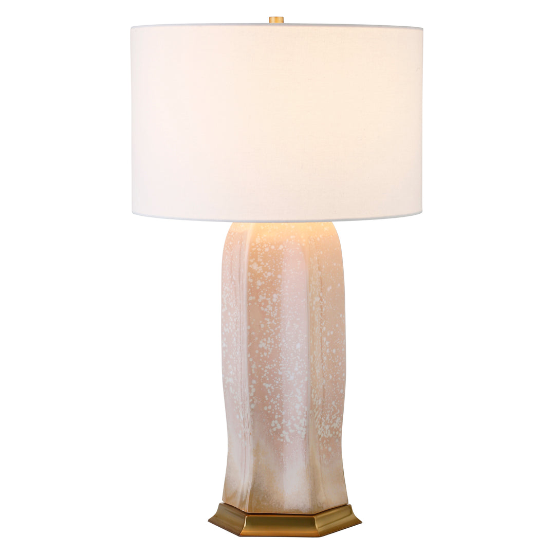 Ceramic Table Lamp With Satin Brass Base In Blush Reactive Glaze - BARRON BLUSH
