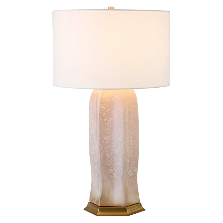 Ceramic Table Lamp With Satin Brass Base In Blush Reactive Glaze - BARRON BLUSH