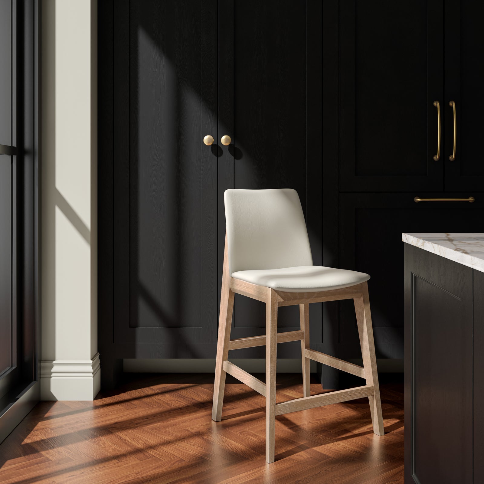 Moe's Home Collection - Deco Oak Counter Stool White PVC - BC-1138-05 | American Home Furniture