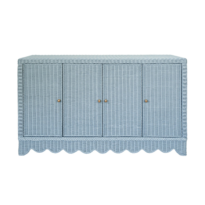 Four Door Buffet With Brass Hardware In Painted Light Blue Rattan - BEATRICE LB