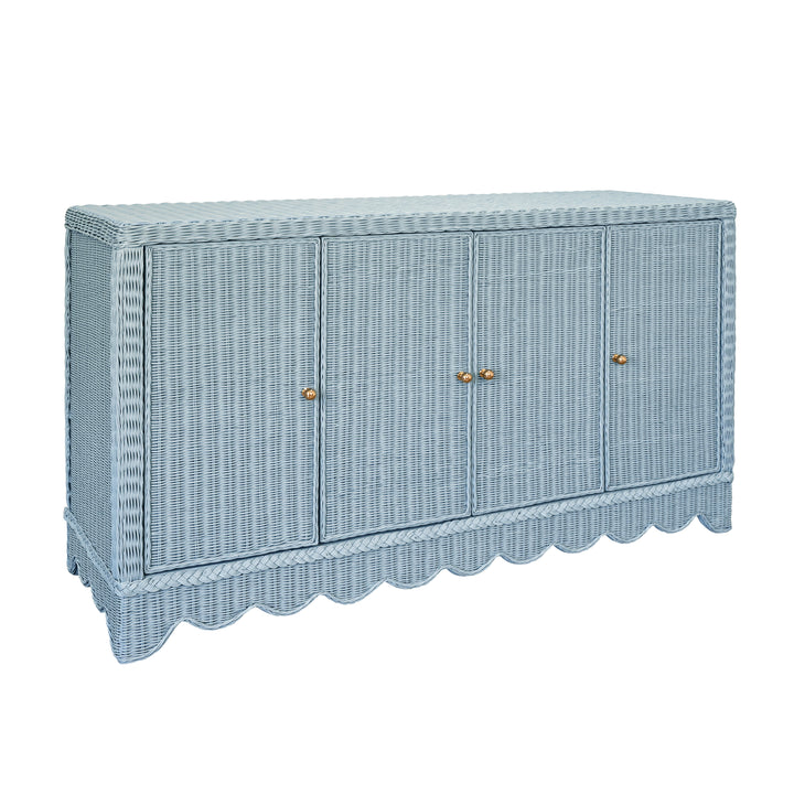 Four Door Buffet With Brass Hardware In Painted Light Blue Rattan - BEATRICE LB