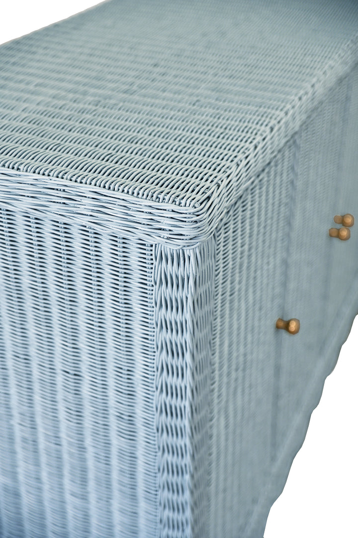 Four Door Buffet With Brass Hardware In Painted Light Blue Rattan - BEATRICE LB