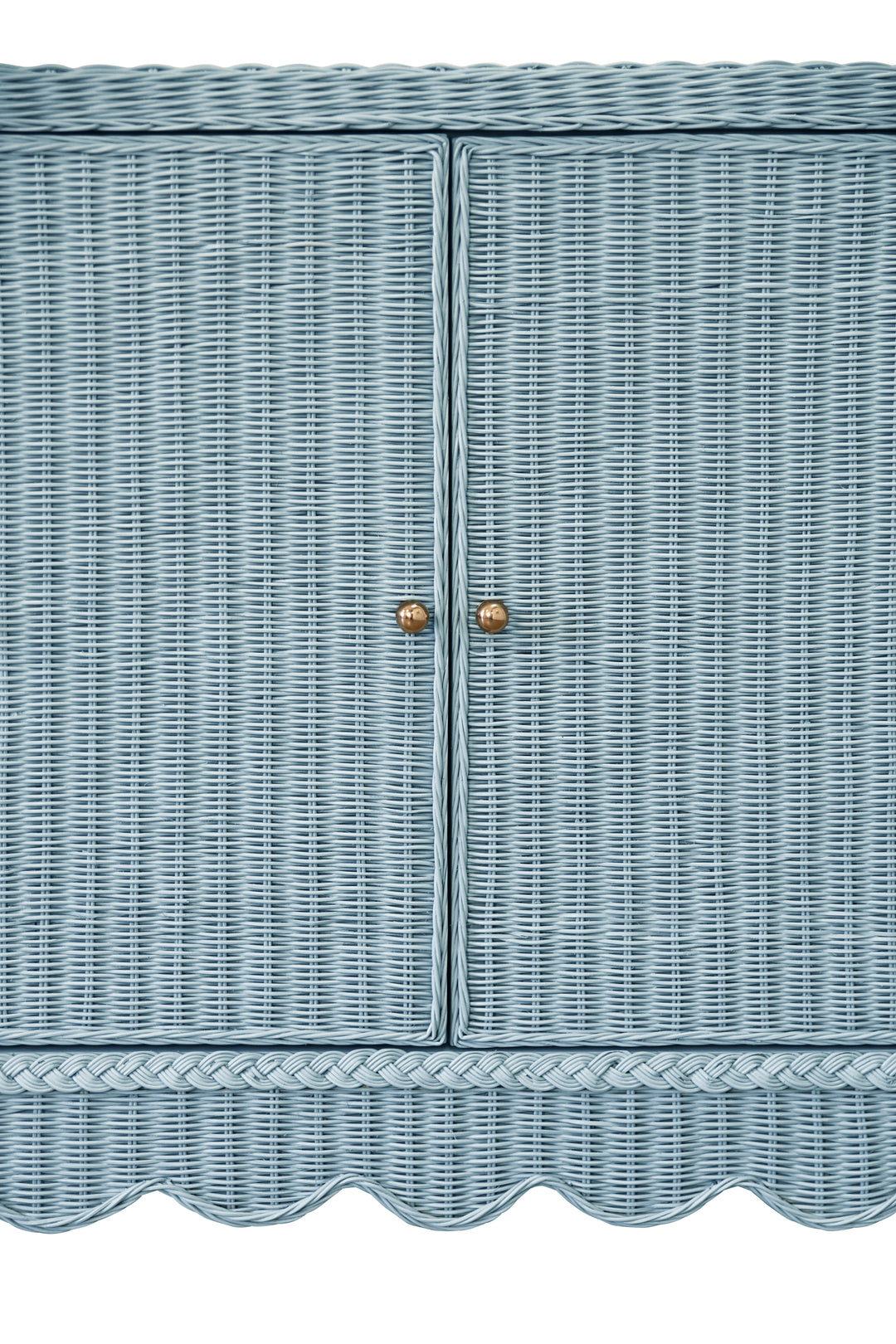 Four Door Buffet With Brass Hardware In Painted Light Blue Rattan - BEATRICE LB